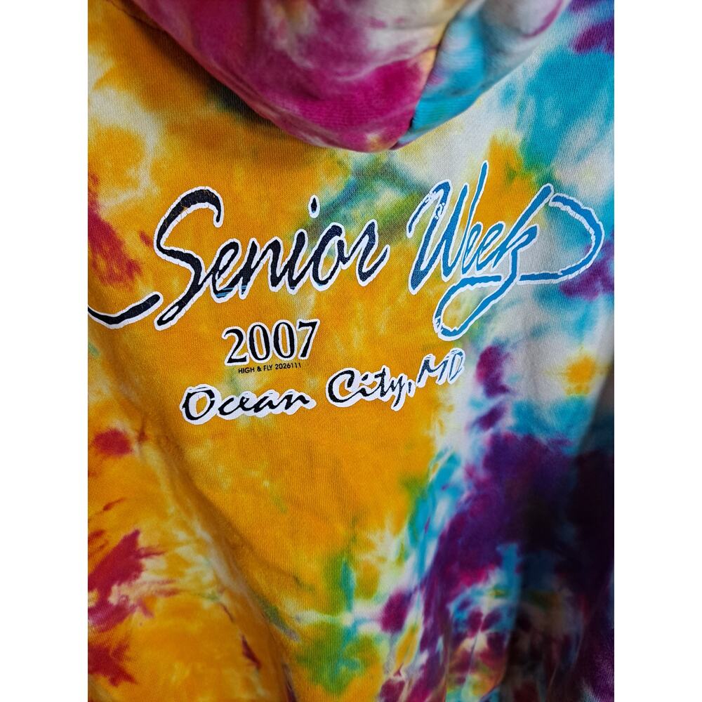 Senior Week Men's Multicolor Tie Dye Ocean City Long Sleeve Fleece Hoodie Size L - Picture 7 of 8